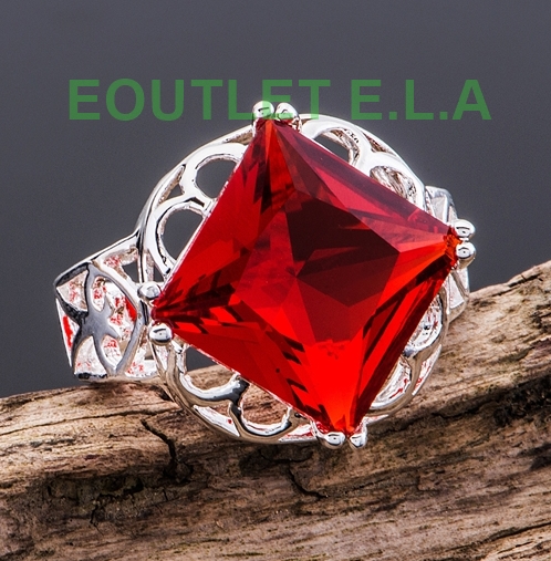 18mm PRINCESS RUBY CZ SILVER DRESS RING-size 8